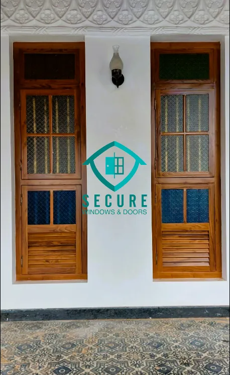 Wood-finish SECURE steel windows installed in a Kerala home