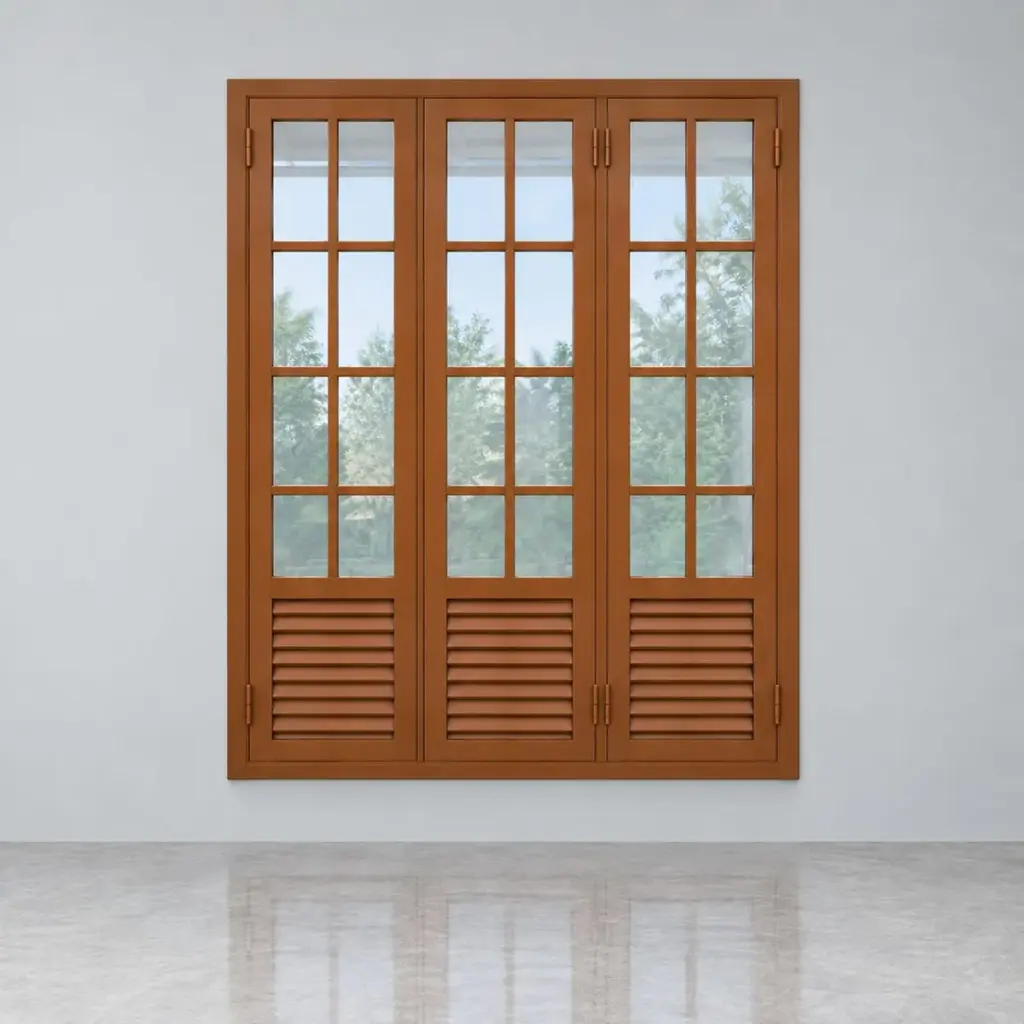 Wood-Finish Steel Window — 3 Shutter — SECURE steel steel window